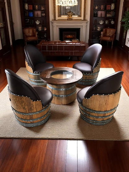 Rustic Whiskey Barrel Furniture Set - Round Coffee Table