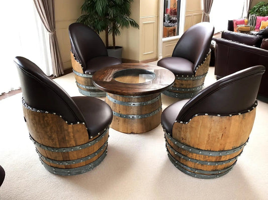 Rustic Whiskey Barrel Furniture Set - Round Coffee Table