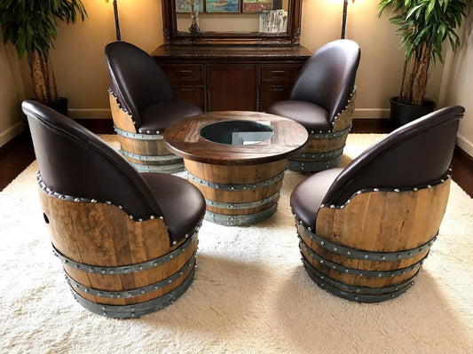 Rustic Whiskey Barrel Furniture Set - Round Coffee Table