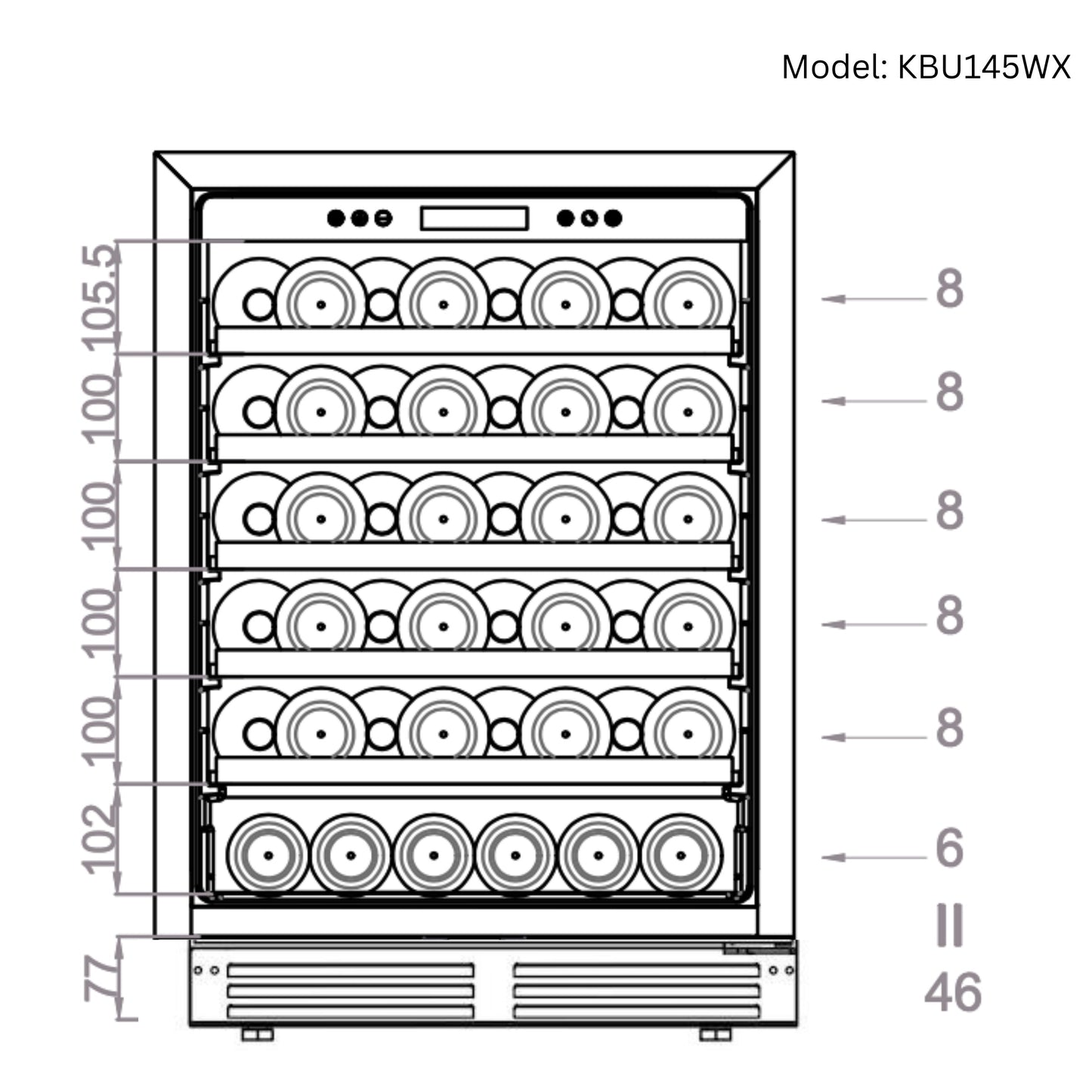 KingsBottle 24" Under-Counter Single Zone Wine Refrigerator – Built-In Wine Cooler with Low-E Glass Door