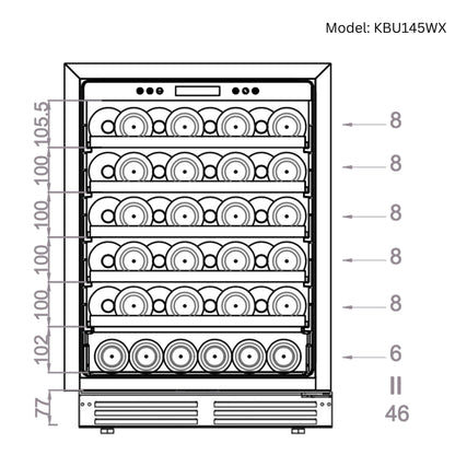 KingsBottle Ultimate Under Bench Wine & Beverage Refrigerator – 46 Bottle & 161 Can Cooler with Low-E Glass Door
