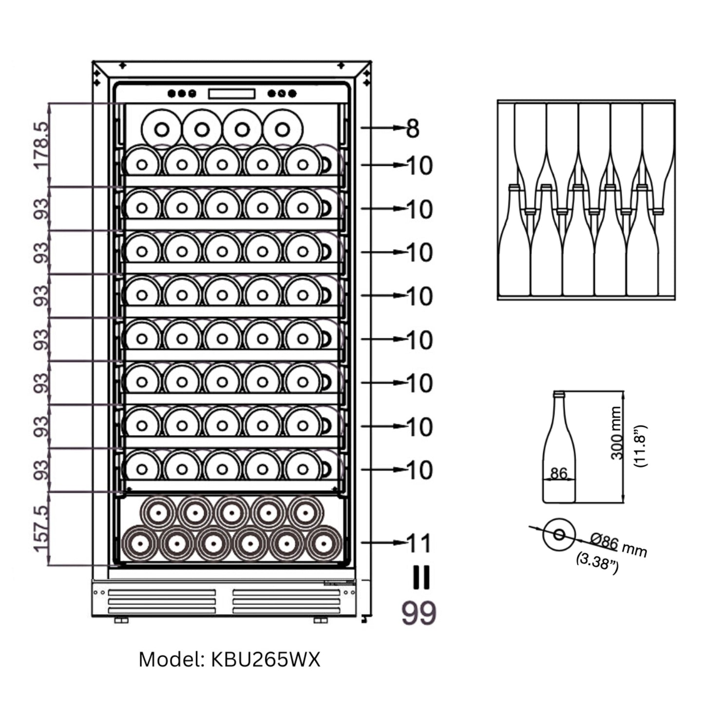 KingsBottle 47" Upright Wine & Beverage Refrigerator – 99 Bottle & 389 Can Dual Storage Cooler