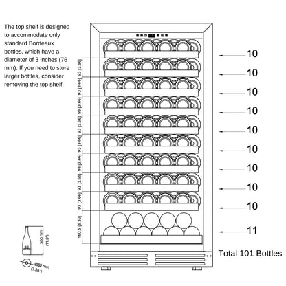KingsBottle 47" Single Zone Wine Refrigerator – 99 Bottle Wine Cooler with Low-E Glass Door