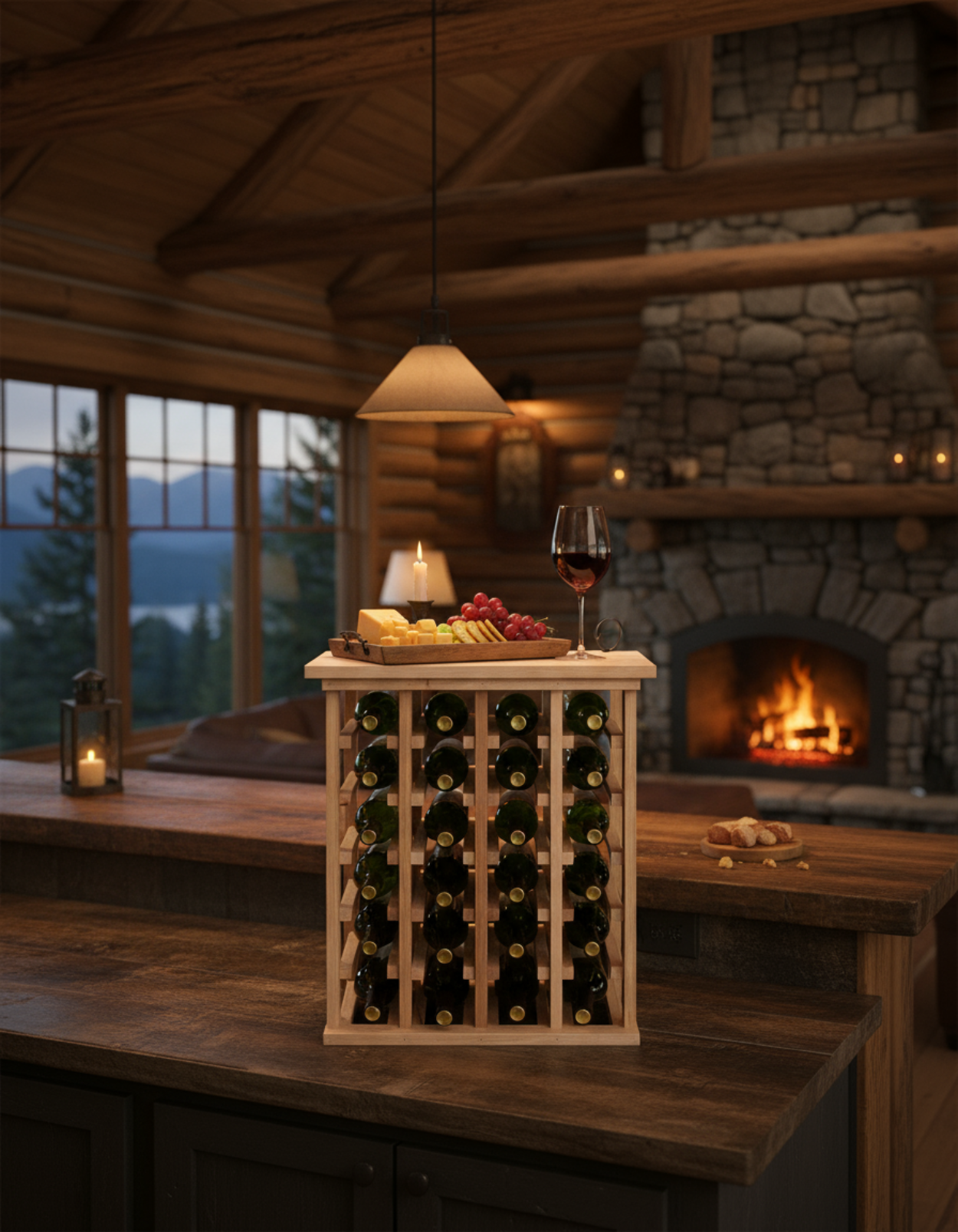 Solid Wood Handcrafted Wine Rack with Tabletop