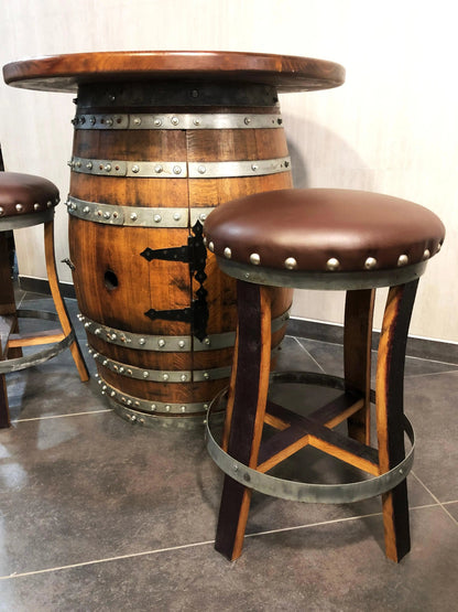 Brown Oak Barrel Bar Stool