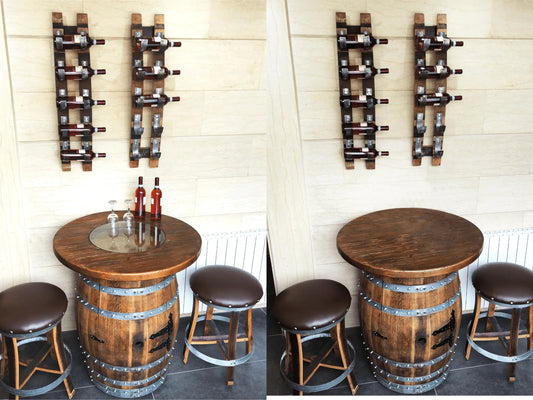 Whiskey & Wine Barrel Bar Set with Wine Rack