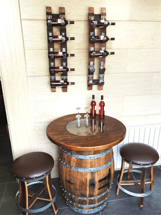 Whiskey & Wine Barrel Bar Set with Wine Rack