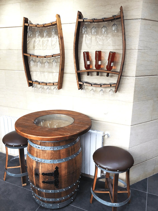 Whiskey & Wine Barrel Bar Set with Wine Rack