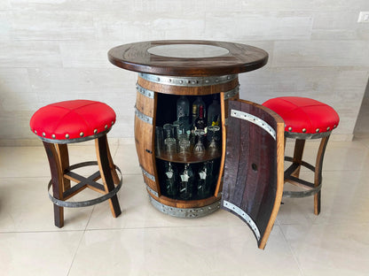 Oak Barrel Pub Table Set - Counter Height Wood Glass Top