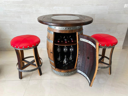 Oak Barrel Pub Table Set - Counter Height Wood Glass Top