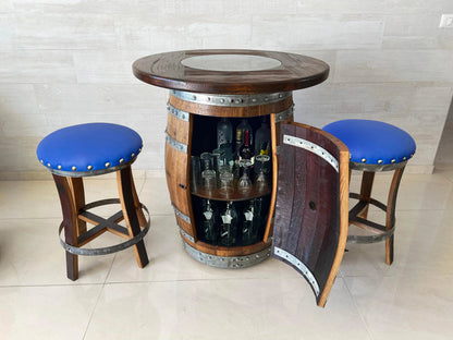 Oak Barrel Pub Table Set - Counter Height Wood Glass Top