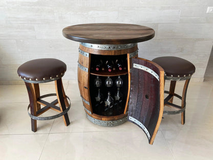 Oak Barrel Pub Table Set - Counter Height Wood Glass Top