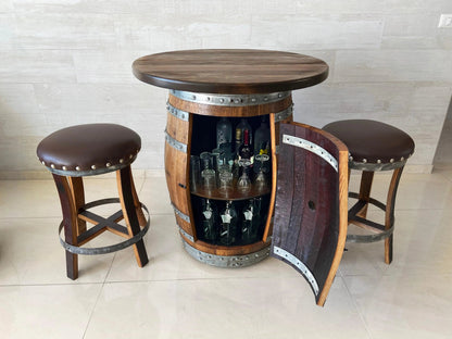 Oak Barrel Pub Table Set - Counter Height Wood Glass Top