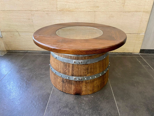 Half-Barrel Coffee Table With Removable Glass Top