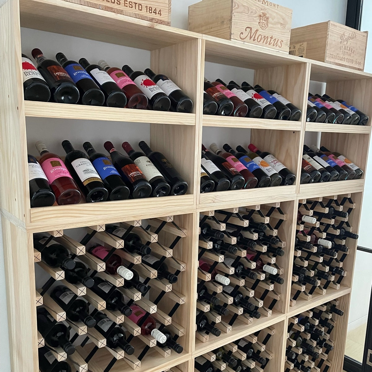 14 Bottle Display Wine Cube – Modular Wine Rack with 18mm Thick Frame