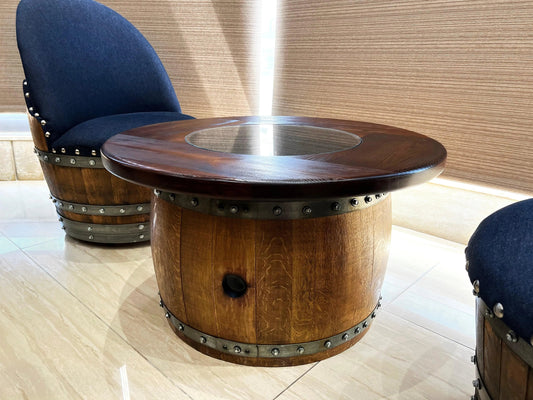 Mid-Barrel Coffee Table with Removable Glass Top