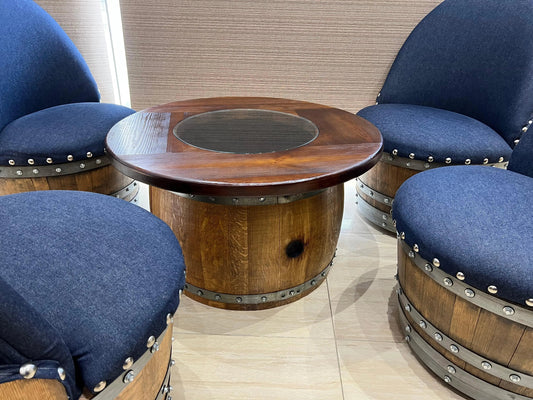 Mid-Barrel Coffee Table with Removable Glass Top