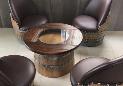 Rustic Whiskey Barrel Furniture Set - Round Coffee Table