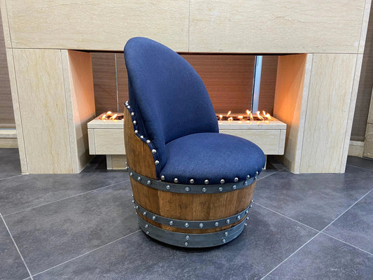 Dark Navy Blue Oak Barrel Chair