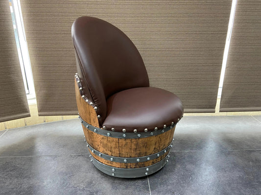 Brown Oak Barrel Chair