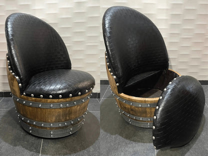 Checkered Black Oak Barrel Chair