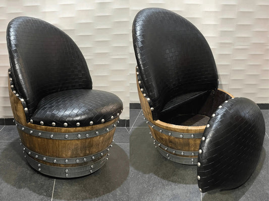 Checkered Black Oak Barrel Chair