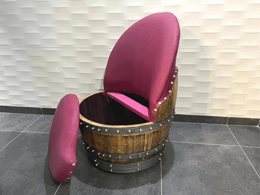 Burgundy Berry Oak Barrel Chair