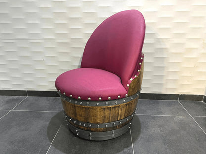 Burgundy Berry Oak Barrel Chair