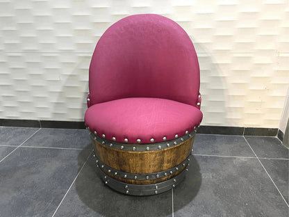 Burgundy Berry Oak Barrel Chair