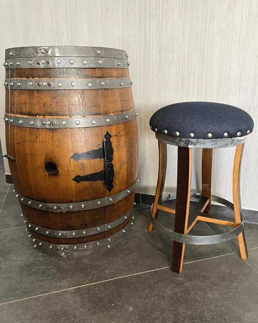 Dark Navy Blue Oak Barrel Bar Stool